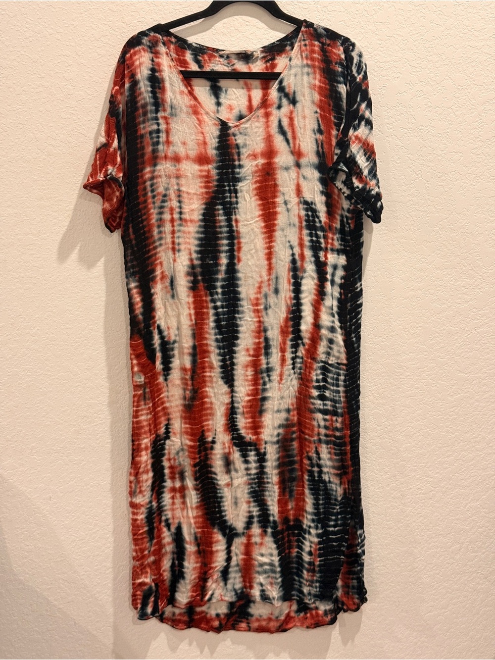 Soft Surroundings Red, Black & White Tie-Dye Midi Dress